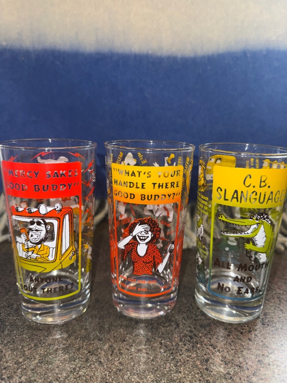 3 CB Radio Trucker slanguage Slang Glasses, Vintage, 1970’s, Collectible - MINT